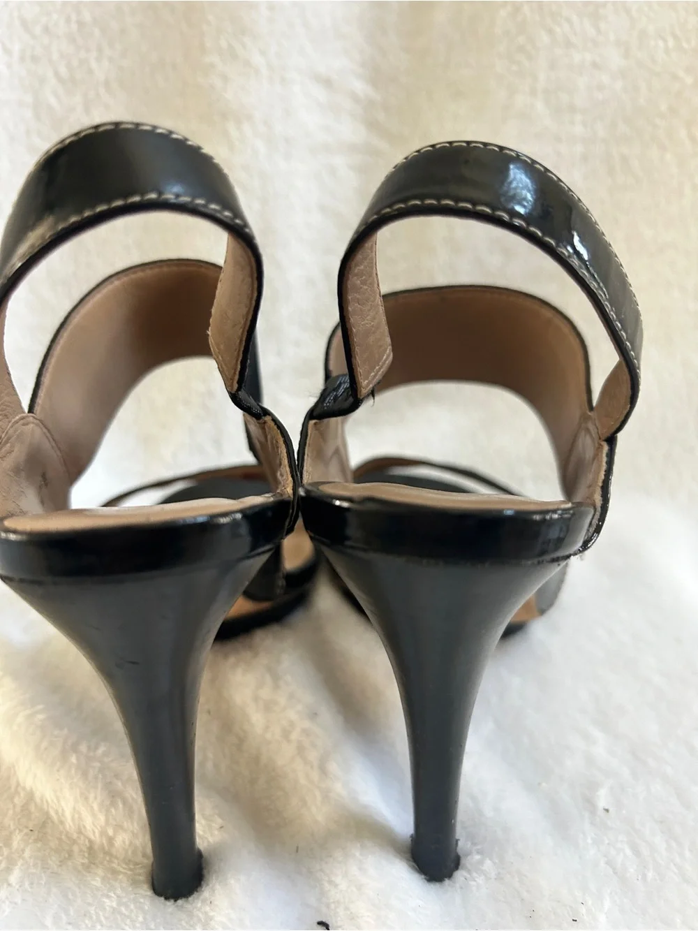 Donald J. Pliner Black Patent and Fabric Slingback Heels